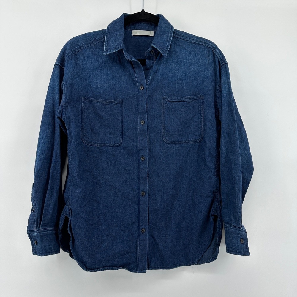 Vince Womens Blue Denim Cotton Button Down Shirt Top Long Sleeve Size 4